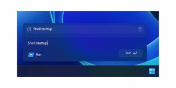 تصویر نزدیک از پنجره اجرای جدید و مدرن ویندوز ۱۱ با دستور Shell:startup.