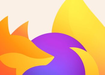 لوگوی انتزاعی و تخت (Flat) مرورگر موزیلا فایرفاکس با رنگ‌های نارنجی و بنفش.