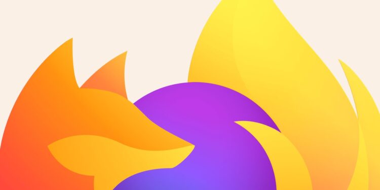 لوگوی انتزاعی و تخت (Flat) مرورگر موزیلا فایرفاکس با رنگ‌های نارنجی و بنفش.