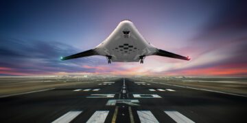 شم‌انداز هوایی از طراحی بال یک‌پارچه Horizon در حالت مفهومی پرواز