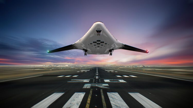 شم‌انداز هوایی از طراحی بال یک‌پارچه Horizon در حالت مفهومی پرواز