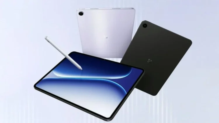 رندرهای تبلیغاتی تبلت OnePlus Pad Go 2 در دو رنگ مشکی و نقرهای به همراه قلم استایلس.