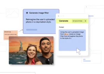 تصویری از محیط نرم‌افزاری که در آن یک دستور متنی (Prompt) برای تبدیل عکس یک زوج به سبک خمیری (Claymation) اجرا شده است.