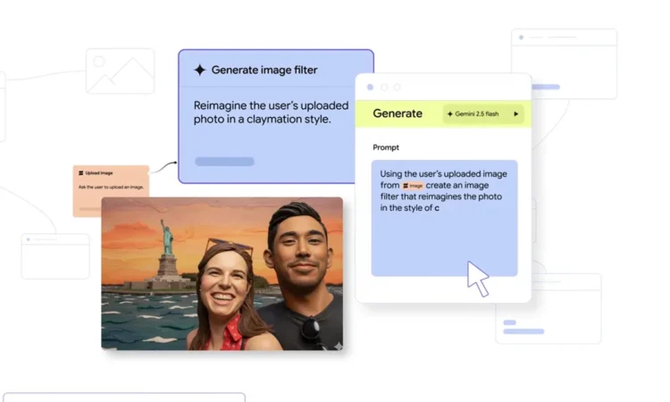 تصویری از محیط نرمافزاری که در آن یک دستور متنی (Prompt) برای تبدیل عکس یک زوج به سبک خمیری (Claymation) اجرا شده است.