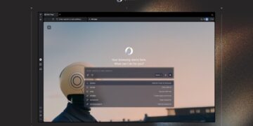 نمای نزدیک از محیط کاربری مرورگر Opera Neon که پنجره تعامل با هوش مصنوعی در مرکز آن فعال است.