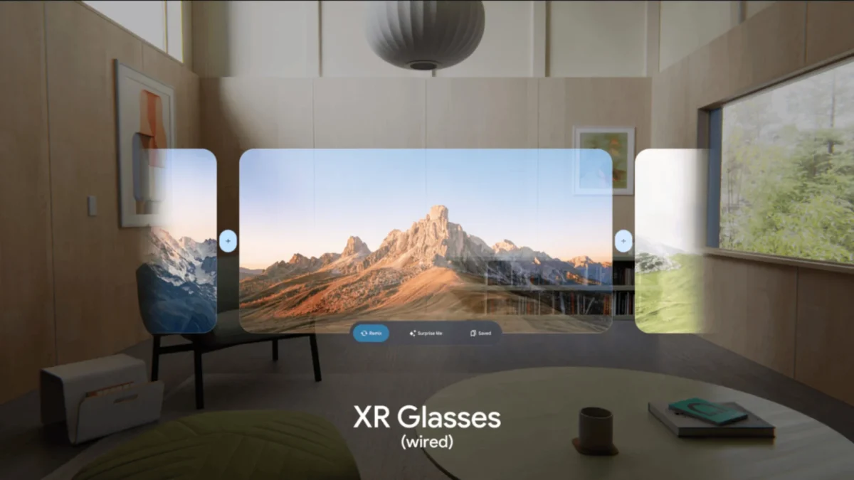 محیط واقعیت افزوده در عینکهای XR سامسونگ با چندین پنجره مجازی شناور در فضای اتاق