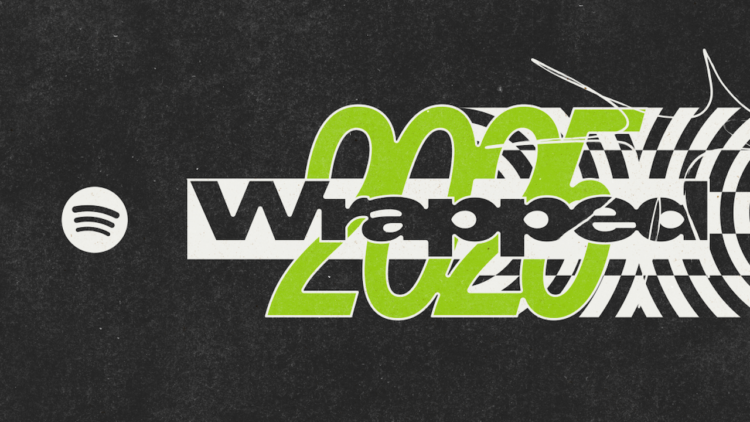 طرح گرافیکی با زمینه مشکی و نوشته‌های سبز رنگ برای معرفی کمپین «اسپاتیفای رپد ۲۰۲۵» (Spotify Wrapped 2025).