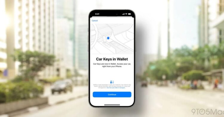 اسکرینشات از محیط برنامه Apple Wallet روی آیفون برای اضافه کردن کلید دیجیتال خودرو.