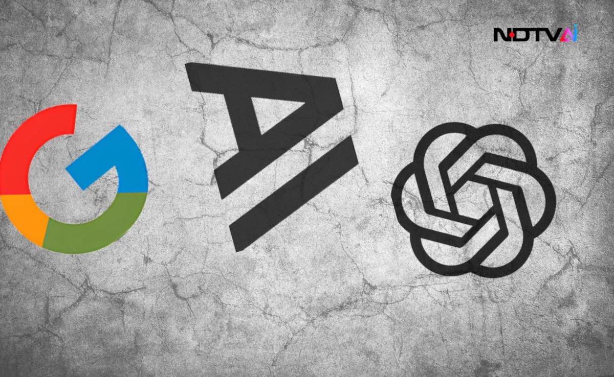 لوگوهای سه شرکت بزرگ هوش مصنوعی شامل گوگل، آنتروپیک (Anthropic) و OpenAI در کنار یکدیگر.