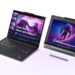 نمای تبلیغاتی لپ‌تاپ‌های Lenovo ThinkPad X1 Carbon Gen 14 و ThinkPad X1 2‑in‑1 Gen 11 Aura Edition با نمایش طراحی حرفه‌ای، حالت لپ‌تاپ و تبلت، قلم دیجیتال و اجرای ویندوز