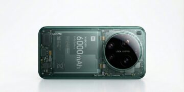 تصویر شماتیک از اجزای داخلی شیائومی 17 اولترا که باتری لیتیوم-پلیمری با ظرفیت ۶۰۰۰ میلی‌آمپر ساعت و ماژول دوربین لایکا را نمایش می‌دهد.