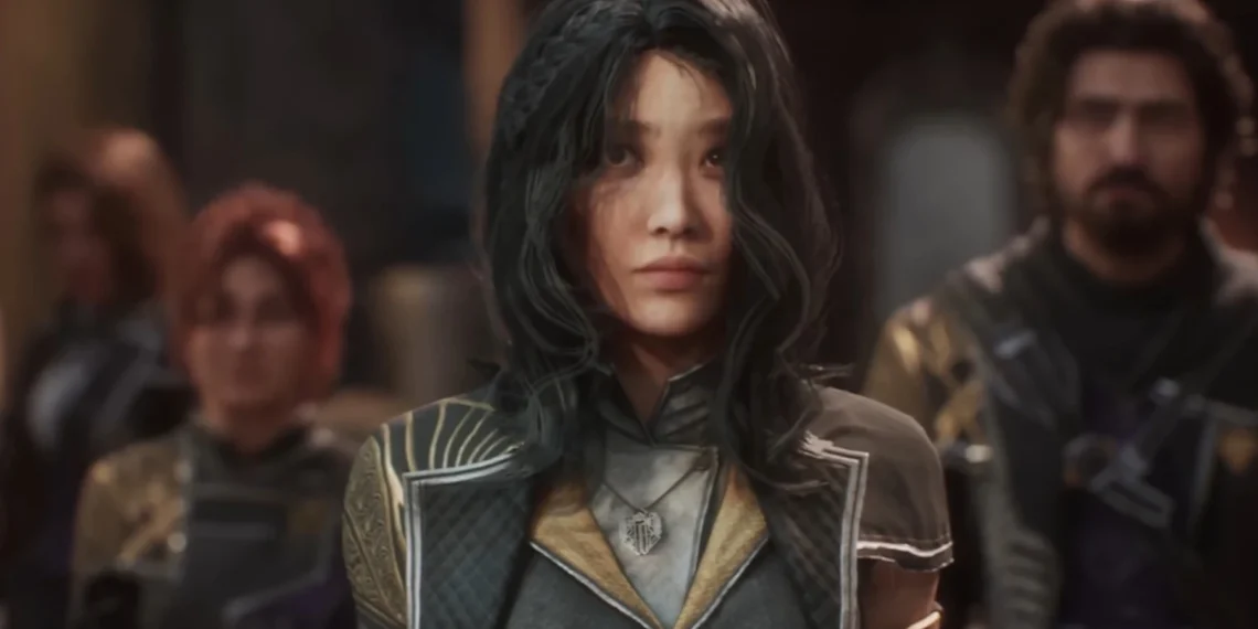 نمای گروهی از شخصیت‌های بازی Clair Obscur: Expedition 33 با لباس‌های فانتزی و جزئیات گرافیکی، تمرکز بر طراحی هنری و هویت بصری بازی در محیط داخلی داستان‌محور