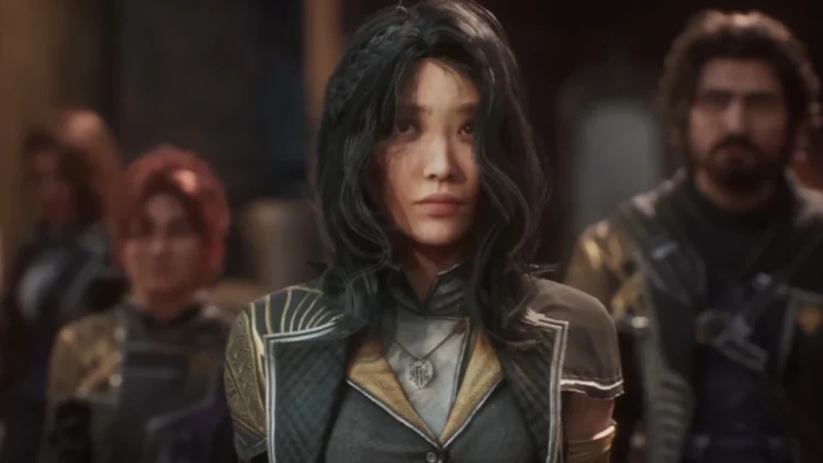 نمای گروهی از شخصیت‌های بازی Clair Obscur: Expedition 33 با لباس‌های فانتزی و جزئیات گرافیکی، تمرکز بر طراحی هنری و هویت بصری بازی در محیط داخلی داستان‌محور