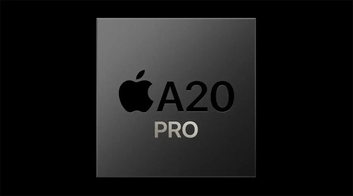 رندر مفهومی تراشه Apple A20 Pro با طراحی تیره و لوگوی اپل، نمایش نسل جدید پردازنده‌ اختصاصی اپل برای دستگاه‌های iPhone و iPad با تمرکز بر عملکرد و هوش مصنوعی