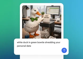 نمای رابط کاربری Duck.ai در DuckDuckGo با ابزار تولید تصویر هوش مصنوعی، نمایش پیشنمایش لوگوی DuckDuckGo بهصورت رندر فتورئال با نماد اردک و پاپیون سبز، تمرکز بر قابلیتهای Image Generation و حفظ حریم خصوصی