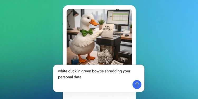 نمای رابط کاربری Duck.ai در DuckDuckGo با ابزار تولید تصویر هوش مصنوعی، نمایش پیش‌نمایش لوگوی DuckDuckGo به‌صورت رندر فتورئال با نماد اردک و پاپیون سبز، تمرکز بر قابلیت‌های Image Generation و حفظ حریم خصوصی