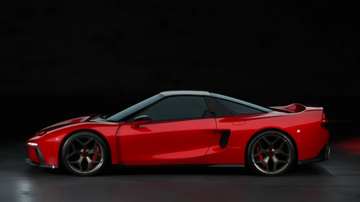 نمای جانبی کامل هوندا NSX Tensei با سقف مشکی و بدنه قرمز