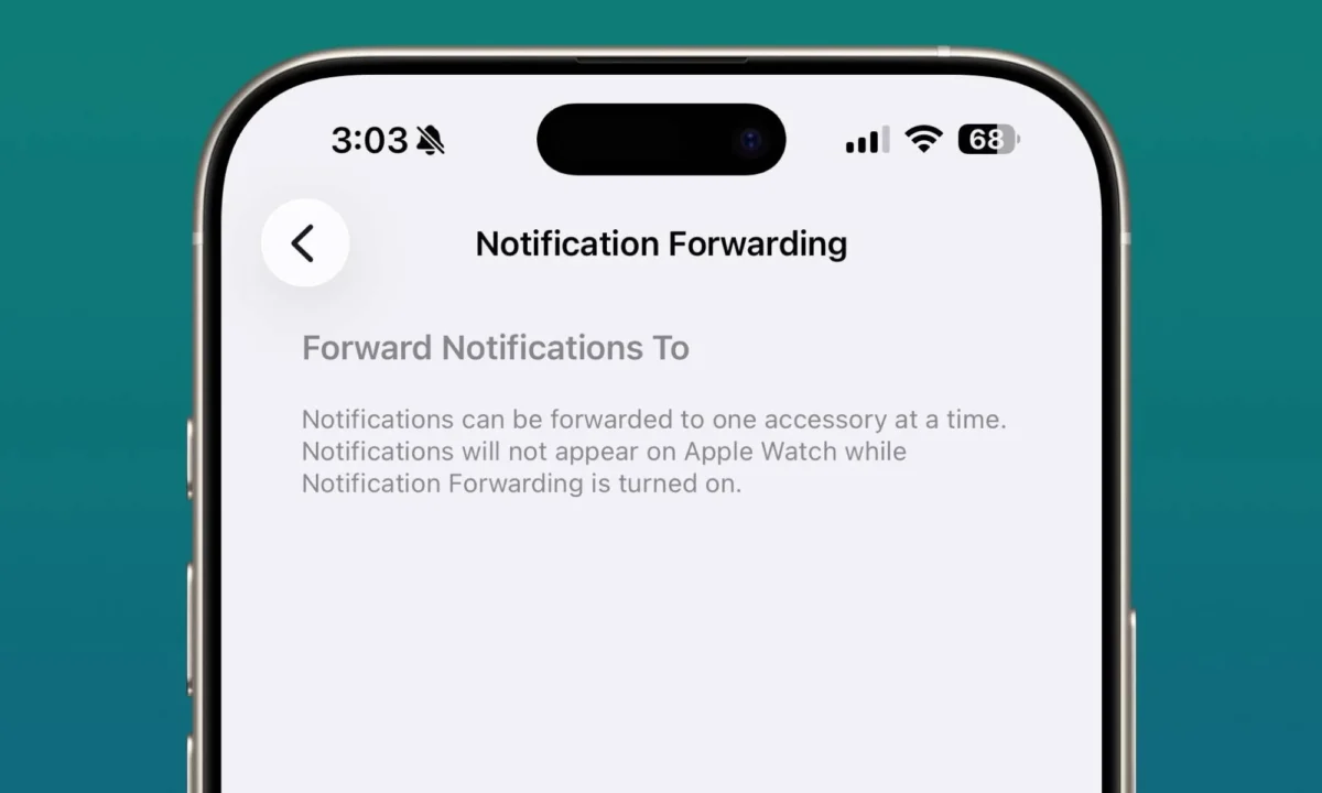 نمای تنظیمات Notification Forwarding در iOS 26.3، نمایش قابلیت انتقال اعلان‌ ها از آیفون به یک دستگاه جانبی، مرتبط با تغییرات جدید مدیریت نوتیفیکیشن در اکوسیستم اپل