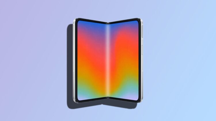 تصویر مفهومی از آیفون تاشو با صفحه نمایش خمیده و والپیپر رنگارنگ.