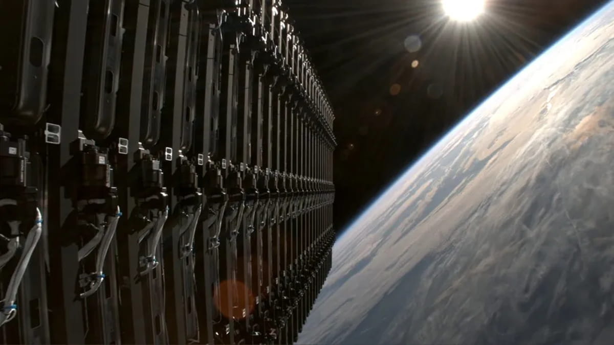 آرایش مداری ماهوارههای Starlink پس از استقرار در ماموریت Group 10-8 اسپیسایکس، شناور در مدار زمین با نمای سیاره و فضای عمیق