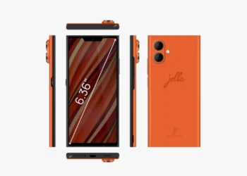 تصویری از Jolla Phone در رنگ نارجی در ابعاد مختلف