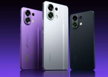 نمای تبلیغاتی گوشی Oppo K13 Turbo در سه رنگ مشکی، نقرهای و بنفش، با طراحی تخت، بدنه مات و ماژول دوربین دوگانه حلقهای