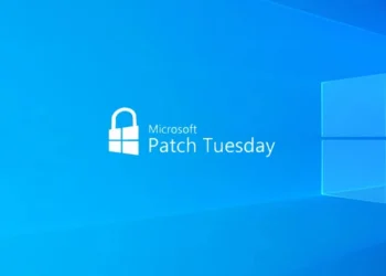 تصویر گرافیکی رسمی Microsoft Patch Tuesday با لوگوی ویندوز روی پسزمینه آبی، نماد انتشار بهروزرسانی امنیتی ماهانه مایکروسافت برای Windows و سازمانها