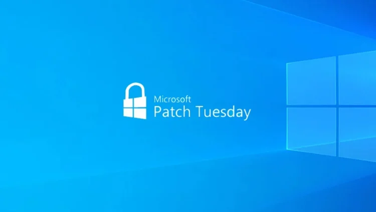 تصویر گرافیکی رسمی Microsoft Patch Tuesday با لوگوی ویندوز روی پس‌زمینه آبی، نماد انتشار به‌روزرسانی امنیتی ماهانه مایکروسافت برای Windows و سازمان‌ها