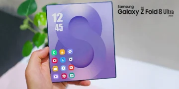 طرح مفهومی سامسونگ گلکسی زد فولد ۸ اولترا با نمایشگر بنفش و بدون حاشیه.