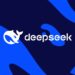 لوگوی رسمی شرکت DeepSeek شامل نماد یک وال سفید در یک دایره و نام برند با رنگ سفید در پس‌زمینه آبی تیره.