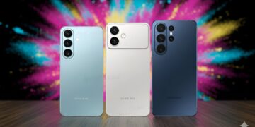 تصویر تبلیغاتی رندر شده از سه مدل گوشی سامسونگ گلکسی S26 در رنگ‌های آبی روشن، سفید و سرمه‌ای.