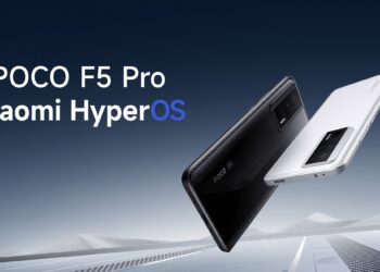 پوستر تبلیغاتی گوشی Poco F5 Pro با تمرکز بر سیستم‌عامل HyperOS.