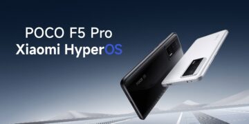 پوستر تبلیغاتی گوشی Poco F5 Pro با تمرکز بر سیستم‌عامل HyperOS.