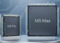 رندر گرافیکی مقایسهای از دو تراشه Apple M5 Pro و Apple M5 Max در کنار هم.