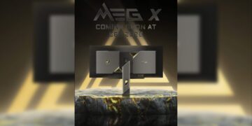 طراحی بخش پشتی مانیتور گیمینگ MSI با لوگوی اژدها و نورپردازی طلایی روی پایه.