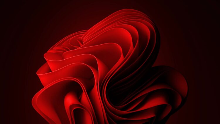 پس‌زمینه انتزاعی و مدرن ویندوز ۱۱ با لایه‌های منحنی به رنگ قرمز تیره.