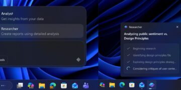 کانسپت و رابط کاربری ایجنتهای هوش مصنوعی Analyst و Researcher در محیط ویندوز.