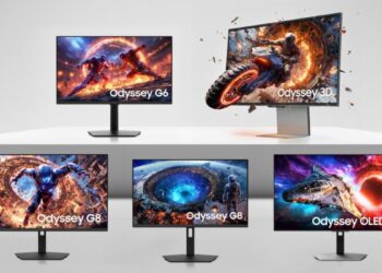 مجموعه‌ای از مانیتورهای سری Odyssey سامسونگ شامل مدل‌های G6، G8 و Odyssey 3D.