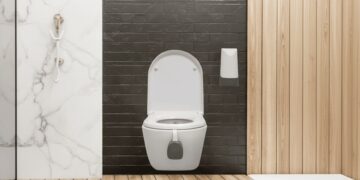 یک توالت فرنگی مجهز به سنسور هوشمند پایش سلامت نصب شده بر روی لبه کاسه.