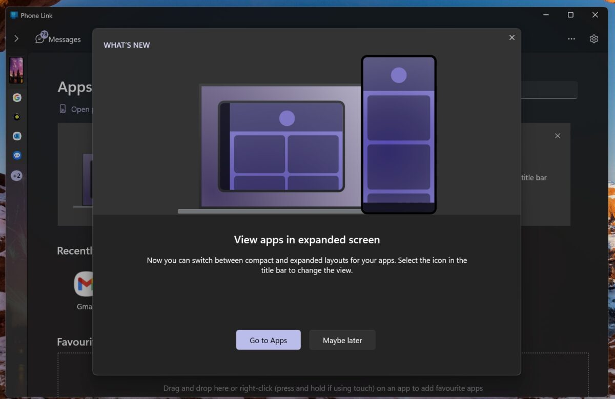 راهنمای قابلیت Expanded screen در برنامه Phone Link برای تغییر اندازه اپلیکیشن ماشینحساب.