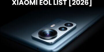 بنر تبلیغاتی با متن "XIAOMI EOL LIST [2026]" بر روی تصویری از ماژول دوربین گوشی هوشمند شیائومی.