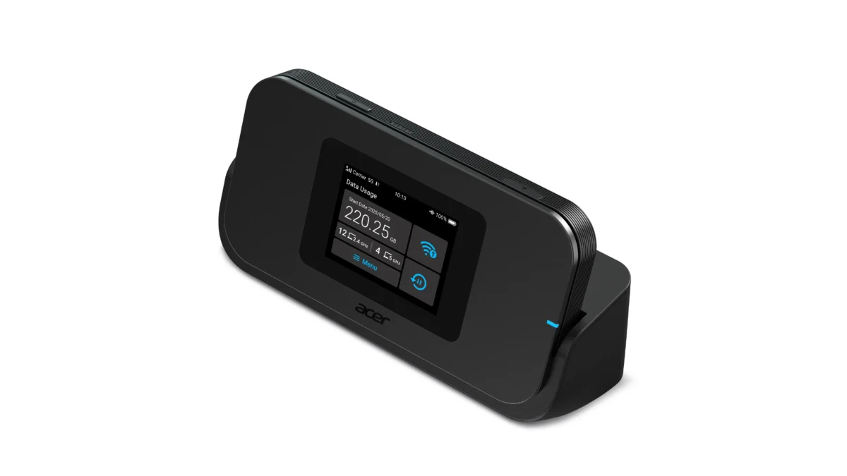 هاتاسپات قابلحمل Acer Connect M4D 5G درون داک رومیزی با نمایشگر لمسی و طراحی مشکی، مناسب استفاده خانگی و اداری