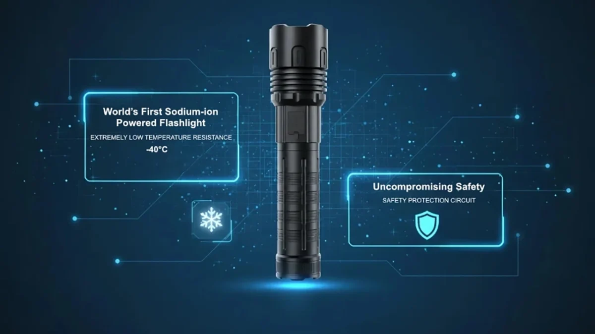 نمای چراغ‌قوه Sodiumfrostglow مجهز به باتری سدیم‌ـیون 