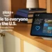 نمایشگر هوشمند Amazon Echo Show قرارگرفته روی قفسه چوبی که رابط کاربری Alexa+ را نمایش می‌دهد؛ همراه با متن تبلیغاتی «Alexa+ Available to everyone in the U.S.» و اشاره به ارائه رایگان با عضویت Prime.