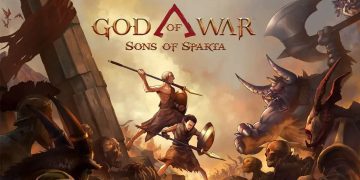 آرت‌ورک سینمایی با عنوان God of War: Sons of Sparta که صحنه‌ای حماسی از نبرد در دنیای اساطیری یونان را نمایش می‌دهد؛ جنگجویان با نیزه و سپر در مقابل موجودات افسانه‌ای و هیولاهای عظیم قرار گرفته‌اند، با ترکیب‌بندی پویا، نور گرم و فضای اسطوره‌ای.