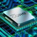 نمای نزدیک از پردازنده Intel Core نصبشده روی مادربورد، با نمایش مسیرهای داده و مدارهای دیجیتال، نشاندهنده عملکرد بالا و پردازش پیشرفته