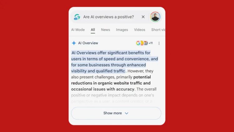 اسکرین‌شات از قابلیت AI Overview گوگل که مزایا و معایب پاسخ‌های تولید شده با هوش مصنوعی را توضیح می‌دهد.