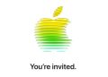 لوگوی رنگارنگ اپل متشکل از لایه‌های افقی سبز و زرد با متن «You're invited» در پایین.