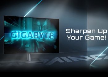 پوستر تبلیغاتی مانیتور گیمینگ Gigabyte GO27Q24G با شعار "Sharpen Up Your Game".