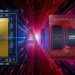 صویر تبلیغاتی مقایسه‌ای بین پردازنده Intel Xeon و AMD EPYC با پس‌زمینه گرافیکی پرسرعت.